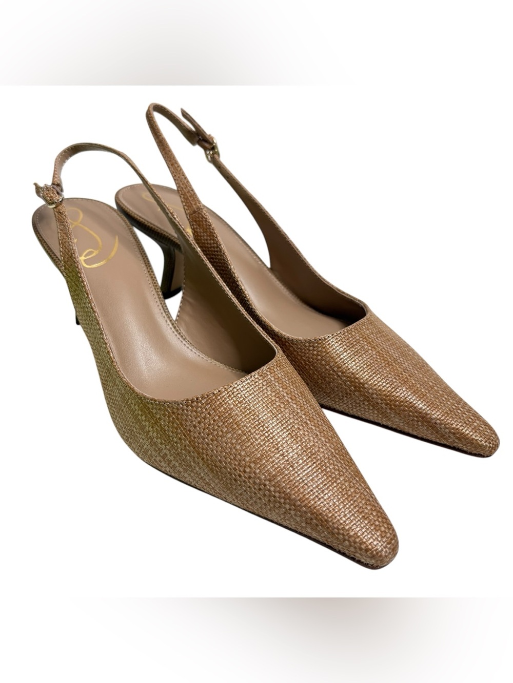 Sam Edelman Bianka Woven Pointed-Toe Slingback Heels in Tan : NWT $150